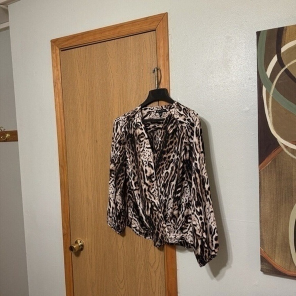 Inc. International Concepts Medium w/Animal Print Long Sleeve Faux Wrap Blouse
